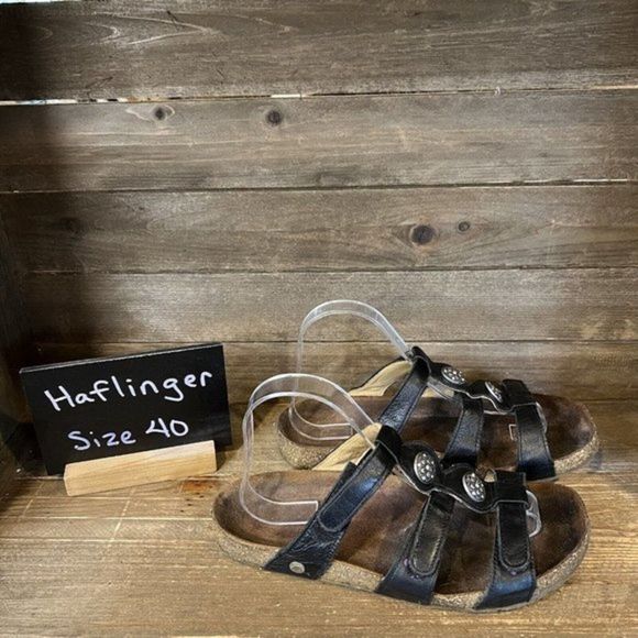 Womens Haflinger Black Leather Slip On Comfort Sandals Slides Size EUR 40 US 9 M - Picture 1 of 6